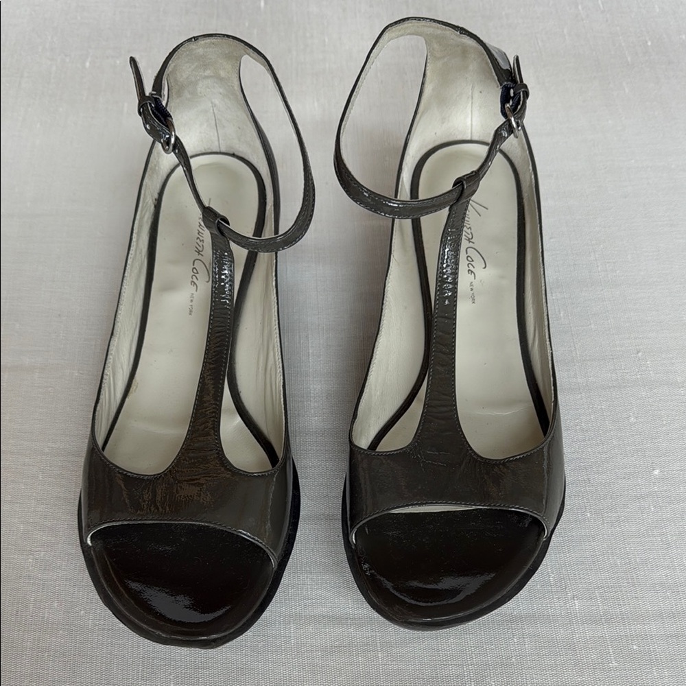 Kenneth Cole New York Gray and Black Wedges with Ankle Strap